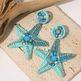 Lianfudai Bohemian Starfish Lobster Conch Seed Bead Drop Earrings for Women Handmade Ocean Animal Earrings Summer Beach Jewelry