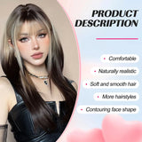 Lianfudai Ombre Synthetic Straight Cosplay Women Hair Platinum Blonde to Black Hair Long Layered Natural Wigs with Bangs for White Women