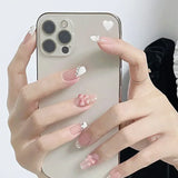 Lianfudai 24 Pcs Pink Fake Nails Press on Nail Designs Art Long Tips False Forms with Glue Stick Stickers Reusable Set Acrylic Artificial