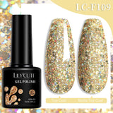 Lianfudai 7ML Quick Extension Gel Nail Polish Gold Foils Glitter Polish Vernis Semi Permanent UV Gel Nail Art Soak Off Hard Gel