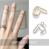 Lianfudai New Arrivals Very Fashionable The Base of The Manicures Fingertip Nail Rings for Girls Women Phalanx Ring 10 Pieces Sets