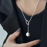 Lianfudai Silver color Geometric Simple Ball Shape Necklace For Women AdjustableEngagement Fine Jewelry Wedding Party Birthday Gift