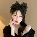 Lianfudai Fashion Korea Retro Black Mesh Big Bow Headband hair accessories Women originality Ruffled edge Stylist accessories Hair hoop