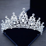 Lianfudai Wedding Hair Tiara Crystal Bridal Tiara Crown Silver Color Diadem Veil Tiaras Wedding Hair Accessories Headpieces Head Jewelry