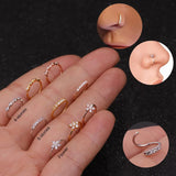 Lianfudai 1Piece 20gx8mm Zircon Nose Rings Nostril Bendable Flower Hoop Ring Tragus Ear Cartilage Earring for Women Nose Piercing Jewelry