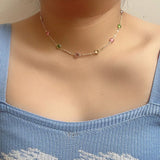 Lianfudai Colorful Natural Stone Necklace Spring and Summer 2024 New Collarbone Chain Simple Neck Chains