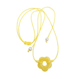 Lianfudai Delicate Flower Charm Necklace Hollow Flower Pendant Necklace with Adjustable Knot Resin Material Perfect for Wedding Dropship