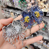 Lianfudai Bilincolor Luxury Big Royal Blue Flower Earring for Women Wedding Party Gift