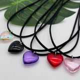 Lianfudai Solid Color Glass Heart Pendant Necklace Punk Grunge Style Velvet Choker for Girls