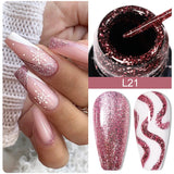 Lianfudai 5ML Colorful Reflective Glitter Liner Gel Polish Sparkling Painting Nail Polish Semi Permanent UV Gel Lines French Nail