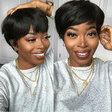 Lianfudai Short Human Hair Wigs Pixie Cut Straight perruque bresillienne for Black Women Machine Made Wigs With Bangs Cheap Glueless Wig