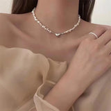 Lianfudai Pearl Chain Choker Necklace For Women Collar Goth Necklaces Jewellery Christmas Party Girl Halloween New Chocker