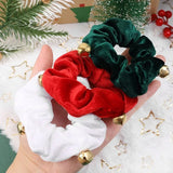 Lianfudai Women Scrunchies Christmas Red Hair Band Accessories Large Hair Tie Solid Color Elastic Women Ponytail Holder Christmas Ornament