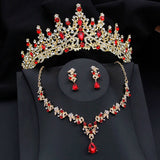 Lianfudai Luxury Silver Color Opal Water Drop Crown Bridal Jewelry Sets Rhinestone Tiaras and Necklace Earrings Wedding Dress Jewelry Set