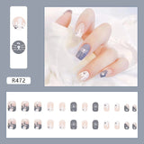 Lianfudai 24P Cute Childlike Rainbow Nail Art Full Cover Artificial Fake Nails Wearing Reusable False Nails Ballerina Press on Nail Art