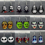 Lianfudai 19 kinds of Halloween Acrylic Earrings Christmas Night Horror Movie Cartoon Character Asymmetric Earring for Women Jewelry