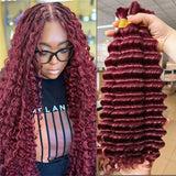 Lianfudai 20inch Burgundy Deep Wave Braid Human Hair Bulk Extensions for Braiding No Weft 100g (1Pack-2Bundles) Red 100% Virgin Human Hair