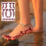 Lianfudai Maroon Henna Tattoo Stickers for Hand Foot Flower Temporary Tattoos for Wedding Party Brown Fake Tattoo for Women Body Art