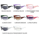 Lianfudai Fashion Rimless Y2K Sunglasses for Women Men Trendy 2000'S Sun Glasses Punk One Piece Goggles Fashion Shades Oculos De Sol