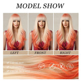 Lianfudai Orange Blonde Ombre Long Wavy Synthetic Wigs with Bangs Party Cosplay Wig for Women Natural Fake Hair Heat Resistant