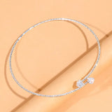 Lianfudai Fashion Rhinestone Heart Collar Choker Necklace for Women Simple Open Collar Necklace Torques Jewelry Accessories