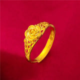 Lianfudai Ethiopia Dubai Flower Gold Color Arab Rings Resizable For Women Wedding Jewelry African Party Gift Nigerian Jewellery