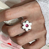 Lianfudai Minimalist Flower Rings for Women Couples Korean Cute Fashion Creative Chain Tassel Geometric Handmade Party Jewelry