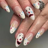 Lianfudai 24Pc Halloween False Nails with Almond Head Designs Cute Clown Fake Nails French Full Cover Manicure Press on Nail Tips for Girl