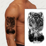 Lianfudai Waterproof Temporary Tattoo Sticker Black Realistic Tiger Line Totem Design Fake Tattoos Flash Tatoos Arm Body Art for Women Men