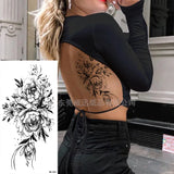 Lianfudai Sketch Flowers Sketch Tattoo Rose Blossoms Black and White Flowers Temporary Tattoos Sticker size: