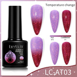 Lianfudai 7ML Auroras Thermal Gel Nail Polish Nude Dark Purple Glitter Gradient Temperature Color Changing Nail Art Gel Varnishes