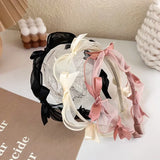 Lianfudai High-grade bow headband princess temperament pressed hair simple thin edge  lace mesh headband female all-match hair accessories