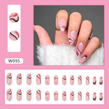 Lianfudai 24Pcs/Set Fake Nails With Glue Full Cover Nail Tips Press On Med Nails DIY Manicure Oval Head False Nails Pink Almond Artificial