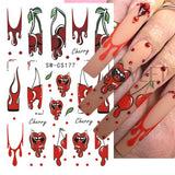 Lianfudai Pink Pumpkin Halloween Nail Stickers Ghost Star Mummy Love Heart Spider Web Scorpion Blood Drops DIY Winter Manicure Decoration