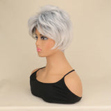 Lianfudai  Synthetic Women Mixed Black Gray Short Wigs Natural Hair Wigs Heat Resistant Hair Wig for Women