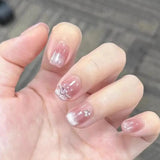 Lianfudai 24pcs Wearable Pink Press On Fake Nails Tips With Glue false nails design Butterfly Lovely Girl false nails With Wearing Tools