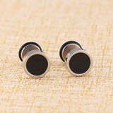 Lianfudai Men's Earings Titanium Steel Round Black Oil Drip Stud Earrings For Men Korean Fashion Stainless Steel Punk Jewelry Accessories