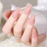 Lianfudai 24Pcs Pure Nude False Nails Simple Mid-length Square Fake Fingernail Tips Detachable Finished Press on Nails Manicure Tools