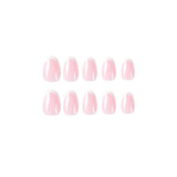 Lianfudai 24P French Oval False Nails Girls White Edge Design Nude Color Wearable Press on Nail Full Cover Short Acrylic Almond Fake Nails