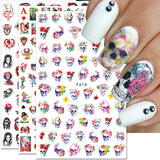 Lianfudai 3D Halloween Nail Stickers Clown Skull Bone Pumpkin Cartoon Spider Bat Nail Decals Self-Adhesive Nail Art Stickers Nails Decor