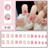 Lianfudai 24Pcs nail art fake nails French microd rilling simple Full Seamless Removable False Nail Ballerina Press On Nails Art Tips Set