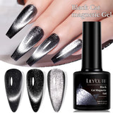 Lianfudai 7ML Black Crystal Cat Magnetic Gel Sparkling Glitter Gel Nail Polish Semi Permanent UV Gel Nail Art No Need Base Color