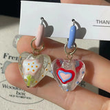 Lianfudai Colorful Asymmetrical Enamel Flowers Heart Shape Drop Earrings for Women Girls Cute Handmade Hoop Earrings Holiday Jewelry Gifts