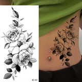 Lianfudai Sketch Flowers Sketch Tattoo Rose Blossoms Black and White Flowers Temporary Tattoos Sticker size: