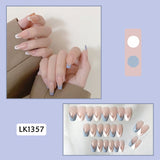 Lianfudai 24p Artifical Fake Nails Full Coverage False Nails White Clouds French Long Wearing Reusable Nail Coffin Ballerina Press on Nail