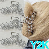 Lianfudai Silver Y2K Star Pentagram Hair Claws Heart Sweet Cool Girl Charm Gripper Trend Hair Clip Grabbing for Women Headwear Accessories