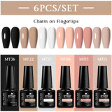 Lianfudai 6Pcs/Set Nude Color Gel Nail Polish Set Kit Spring 6 Colors UV LED Nail Art Gel Vernis Semi Permanent Base Top Coat