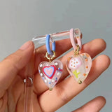 Lianfudai Colorful Asymmetrical Enamel Flowers Heart Shape Drop Earrings for Women Girls Cute Handmade Hoop Earrings Holiday Jewelry Gifts