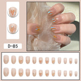 Lianfudai 24Pcs nail art fake nails French microd rilling simple Full Seamless Removable False Nail Ballerina Press On Nails Art Tips Set