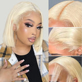 Lianfudai Blonde Bob Wig Human Hair 613 Bob Lace Front Wig Human Hair 13X4 Blonde lace Front Bob Wig Human Hair Pre Plucked 180% 12A